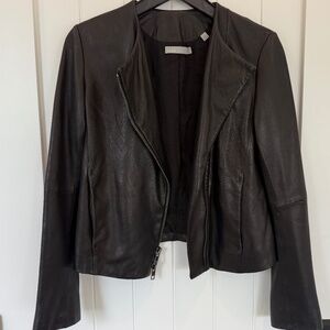 NEARLY NEW VINCE LEATHER ZIP JACKET, XS, BLACK